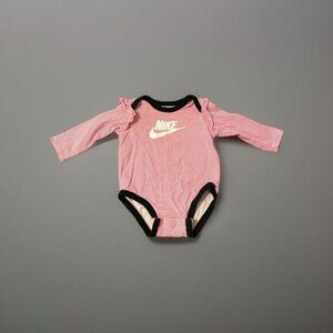 Nike Baby Girls Size 3M Long Sleeve Pink White Striped Logo Bodysuit